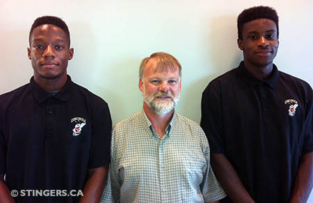 From left - Fred Kacou, head coach Clive Gibson and Caleb Jordan