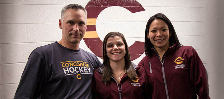 Coaches Mike McGrath and Julie Chu with Audrey Belize.