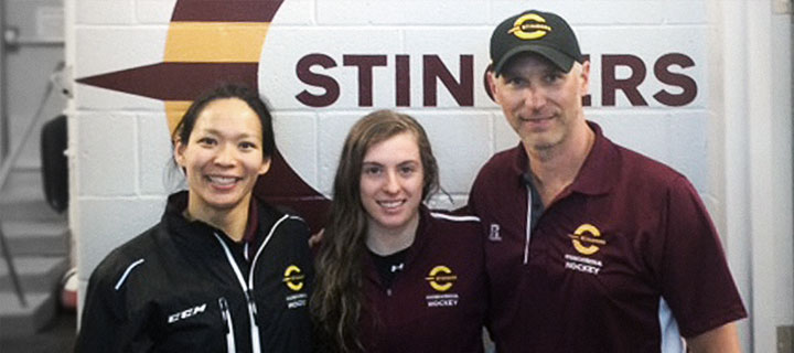 Marie-Pascale Bernier with coaches Julie Chu and Mike McGrath