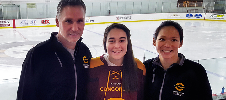 Coaches Mike McGrath and Julie Chu with Lidia Fillion