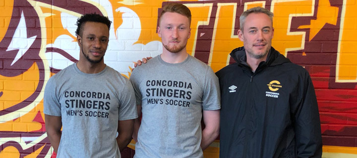 Recruits Demba Sylla and Sean Holmes with head coach Greg Sutton.
