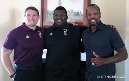 Stingers head coach Mickey Donovan, Andre McKissack and Anthony Prior