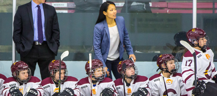 Julie Chu on the Stingers' bench.