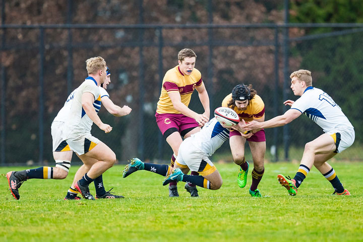 Concordia and UBC in action at the 2018  rugby championship.