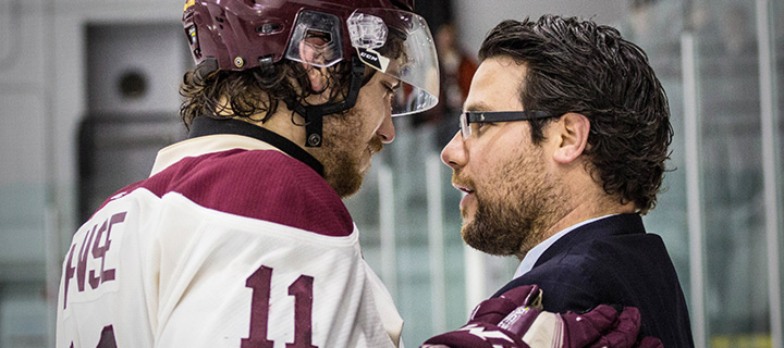 Coach Marc-André Élement with captain Olivier Hinse.