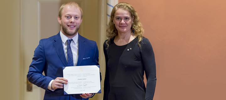 Student-athlete Francis Carter with Governor General Julie Payette.