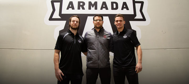 Tyler Hylland (left) with Marc-André Element and Alex Katerinakis.