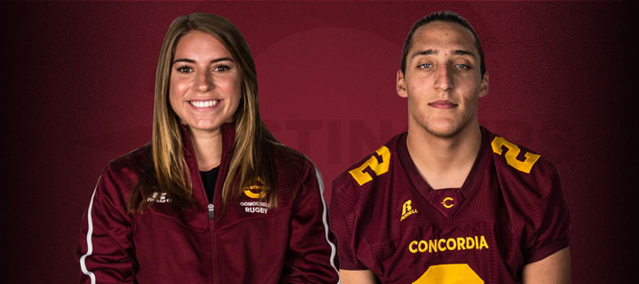 Rugby's Frédérique Rajotte and Adam Vance of the football team.